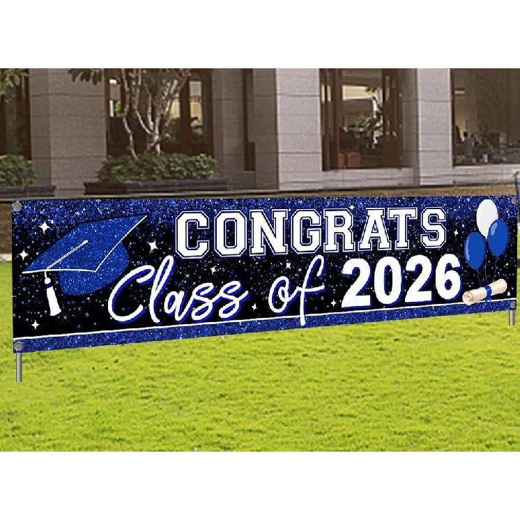 Large Congrats Grad Banner Gold Class of 2026 Banner Backdrop Graduation 2026 Yard Sign for Graduation Party Supplies Graduation Decorations 2026