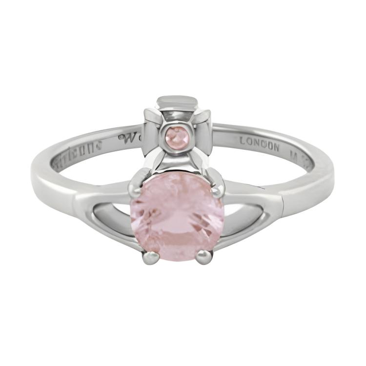 Vivienne Westwood Reina Petite Logo Engraved Design 925 Sterling Silver Ring Unisex rings Pink VQSCJW3053 Basic Packaging-Dust Bag+Box,M,Pink
