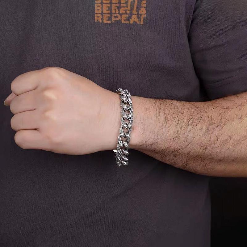 Six -Character Mantra Silver Bracelet 18 /20 /22cm Retro Hip Hop Skull Chain Men 'S Birthday Party Engagement Style Jewelry Gift