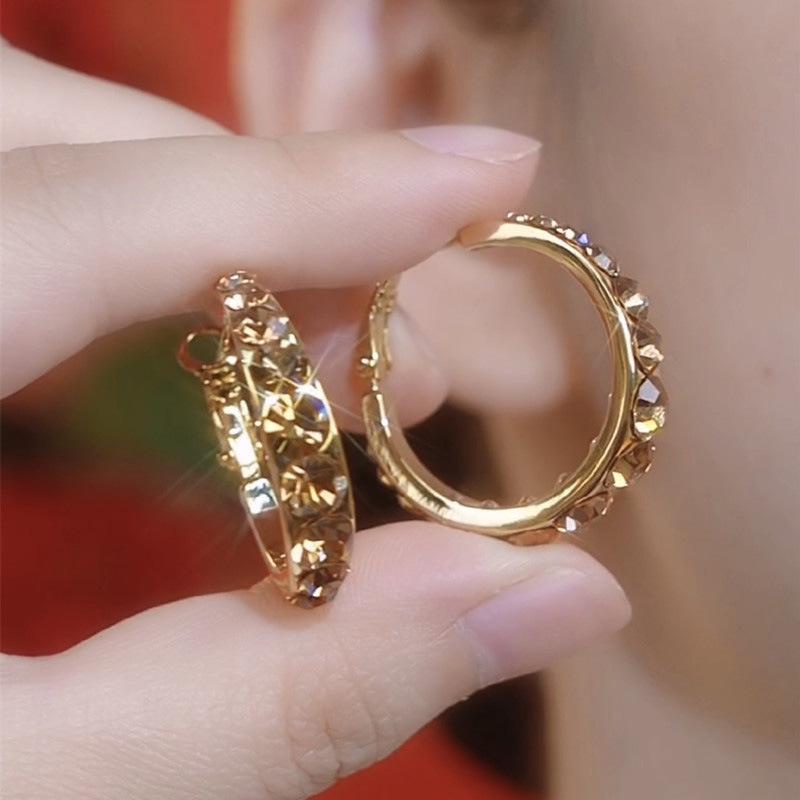 Silver Needle Rhinestone Round Earrings – Elegant Minimalist Ear Cuffs for Women