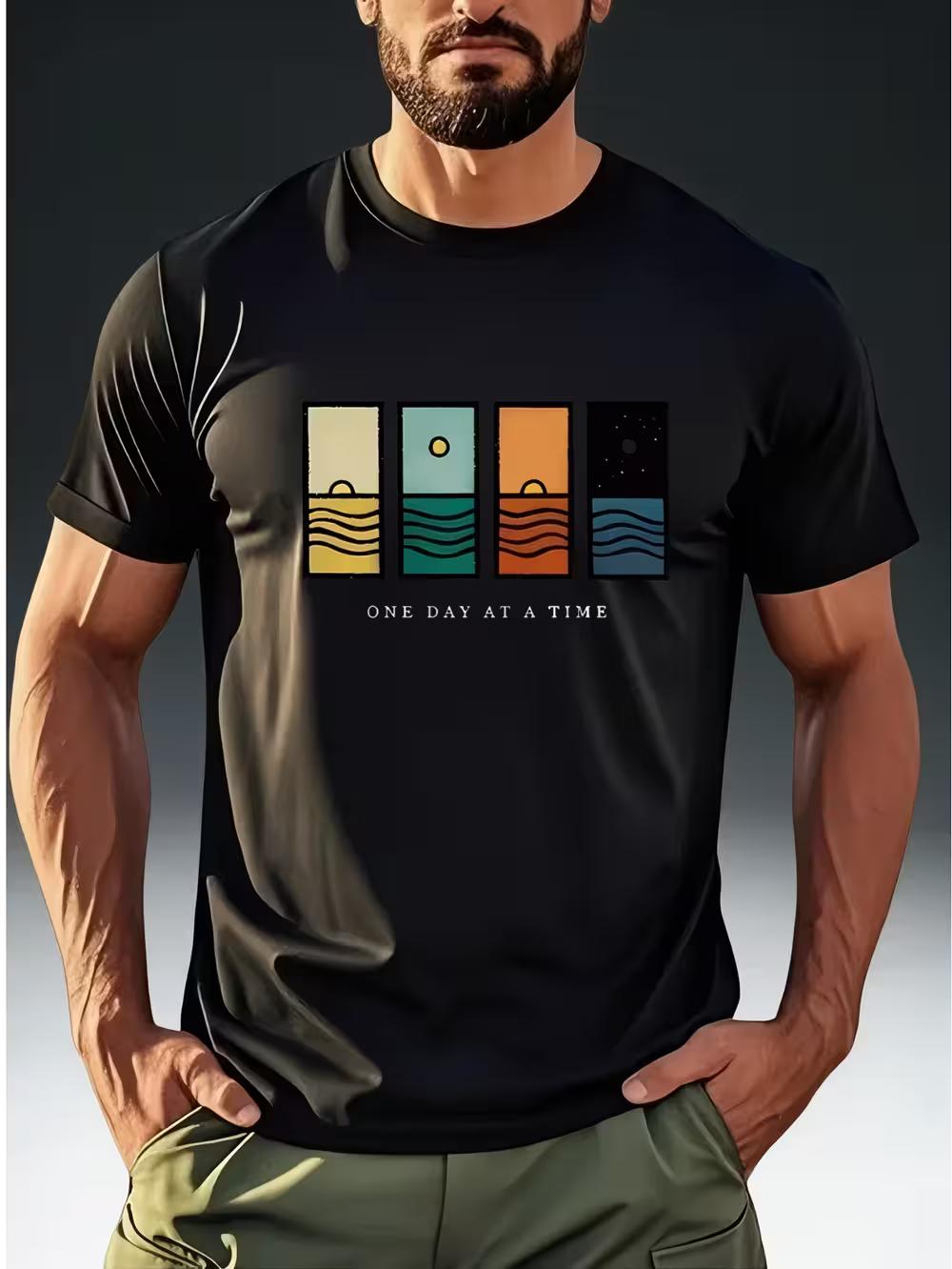Men s Fashion T-Shirt with  ONE DAY AT A TIME  Quirky Attitude Print L