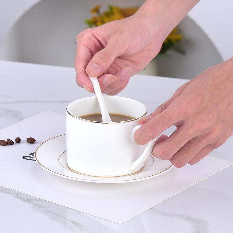 Luxurious Bone China Gold Rim Coffee Cup & Saucer Set - Pure White Ceramic English Style for Hotels and European Coffee Service