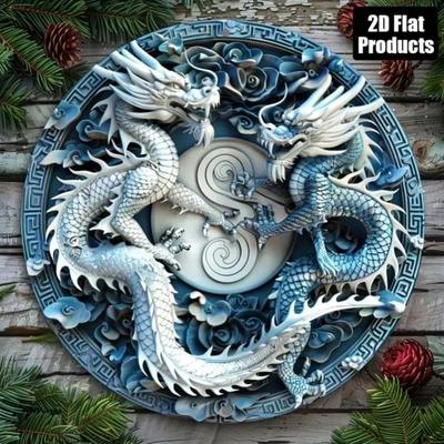 3D Metal Dragon Wall Art Round Sign for Bar Kitchen Living Room Bedroom Home Office Decor