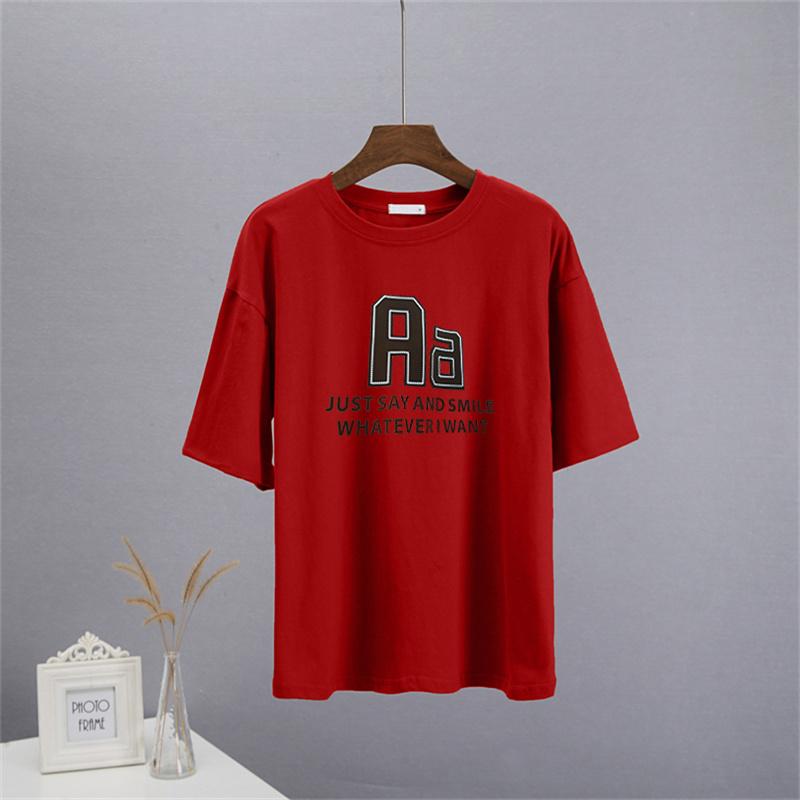 Bavlněná trička Shellsuning Oversized Dámské Léto S krátkým rukávem Trička s 3D potiskem dopisů Dámské Běžné Volné High Street Basic Tops