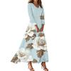 Women's Casual 3/4 Sleeve V-Neck Floral Print Maxi A-Line Beach Dress