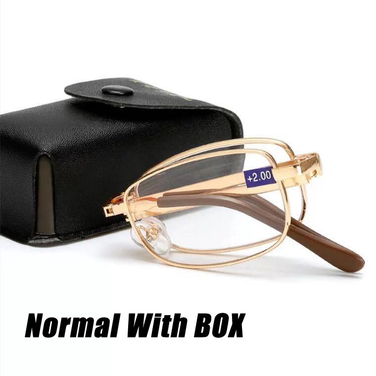 4 In 1 Bifocal Folding Reading Glasses Unisex Collapsible Metal Lenses With Leather Box Farsighted Eyeglasses Diopter Glasses