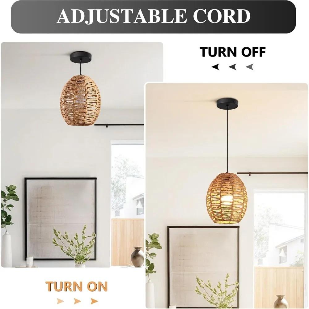 JOYINLED Pendant Light Hand-Woven Rattan Chandelier Boho Hanging Lights for Living Room Dining Room Kitchen Bedroom Farmhouse