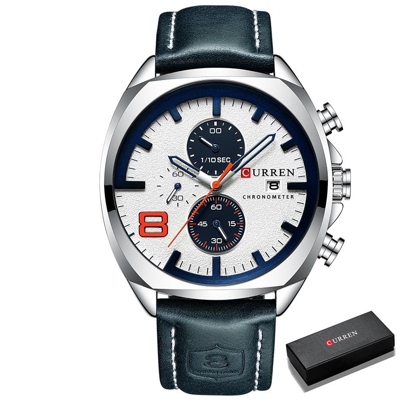 CURREN8324 Top Brand Men's Sport Watch Men Leather Chronograph Quartz Wristwatch Calendar Male Clock Relogio Masculino