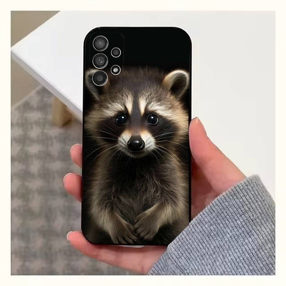 Cute R-Raccoon Phone Case For Samsung S22,S21,S20,S10,S9,S25,S24,S23,Ultra,FE,Plus,Lite,Soft Silicone Black