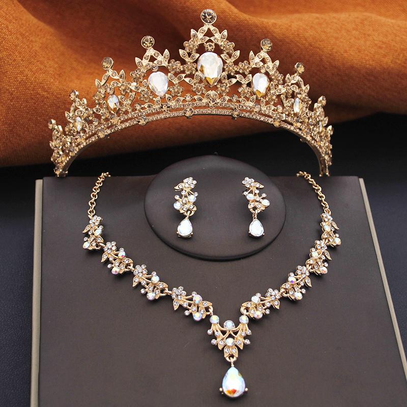 Gorgeous Bridal Jewelry Sets Women Tiara Crown and Earring Necklace Set Princess Girls Wedding Dress Costume Accessories