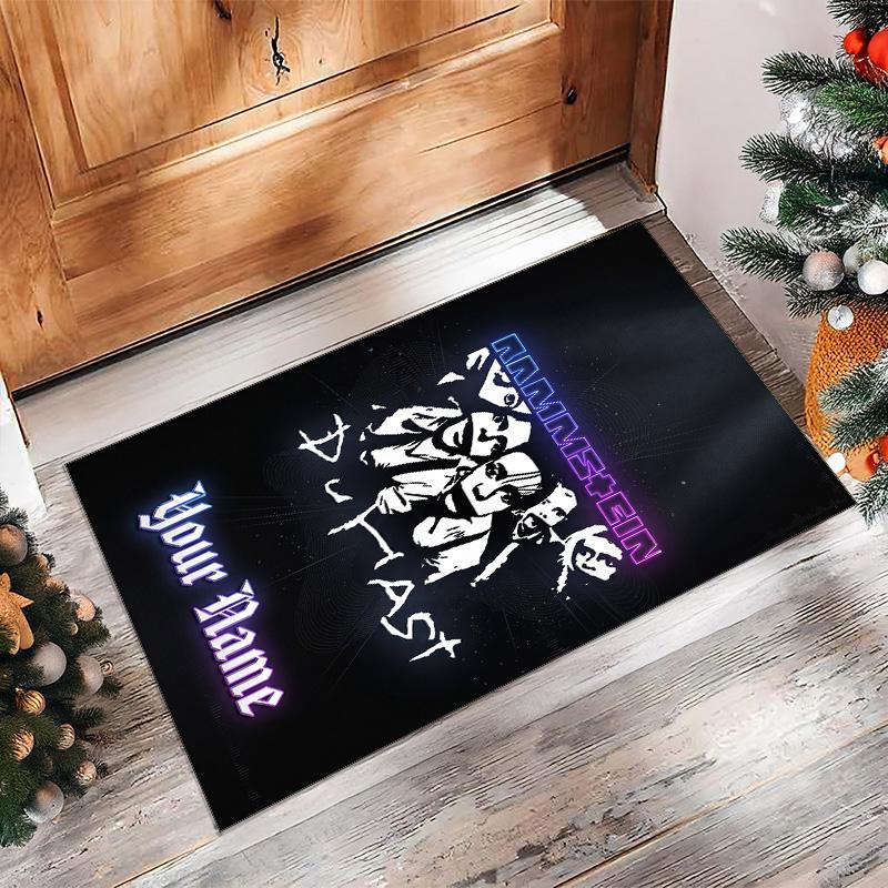 Rammstein Crystal Velvet Rug, Custom Name Text Personalized Non‑Slip Floor Mat for Home Decor Gift