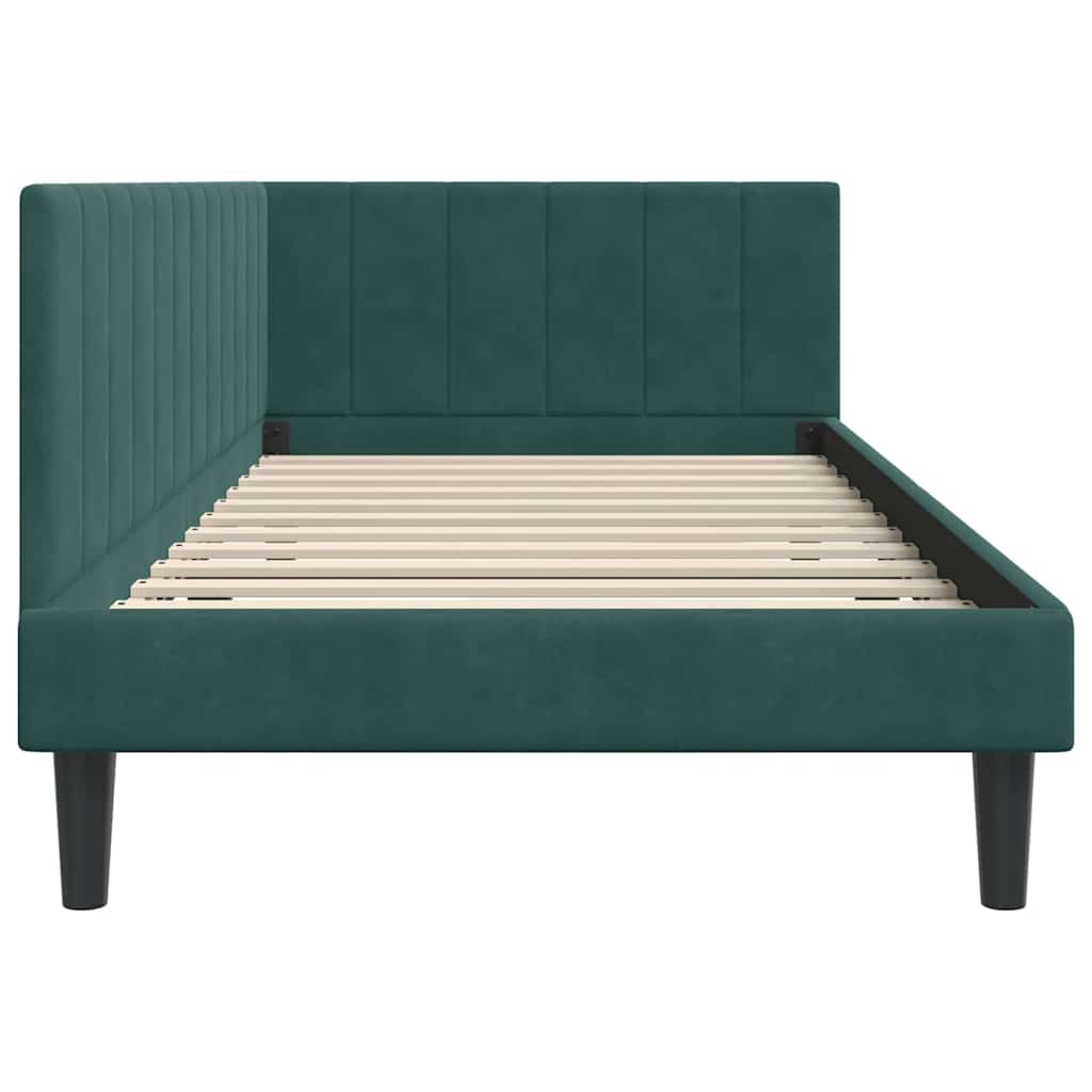 L Shaped Bed Frame with Headboard Dark Green 100 Cm X 200 Cm Velvet