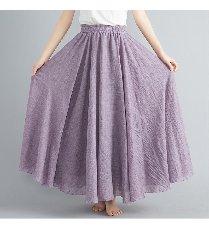 Plus Size Cotton Linen Midi Skirt - 42 Colors, Solid A-Line Style, 2 Yards Long.