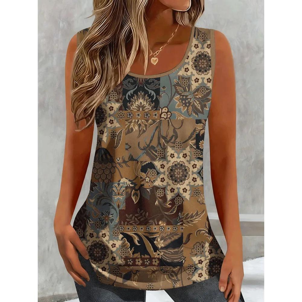 Fashion Women's Flower Printed T-Shirt Casual Loose Sleeveless Top Comfortable Camis Tank Tops
