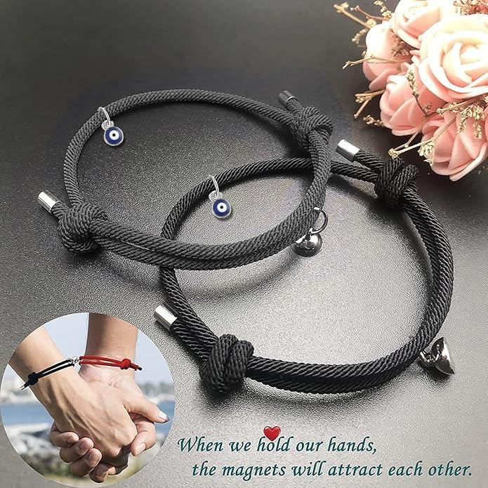

Набор из 2 магнитных парных браслетов для женщин и мужчин, из нержавеющей стали, в форме сердца, с притяжением Солнца и Луны, парные браслеты Onesize чёрный