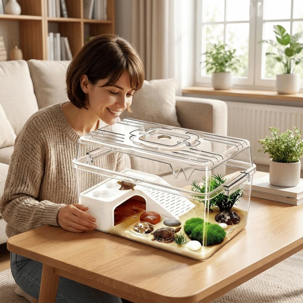 Transparent Reptile Terrarium Breathable Turtle Basking Platform Turtle Tank Hermit Crab