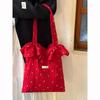 Korean Polka Dot Lotus Leaf Canvas Bag New Large-capacity Floral Shoulder Tote Bag Niche Commuter Armpit Bag