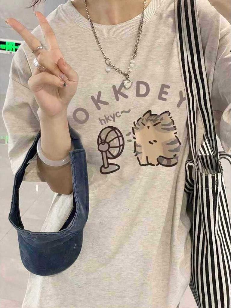 Plus Size Pure Cotton Short Sleeve T-Shirt, Couples Style, Loose Fit, American Niche Design, Dropped Shoulders