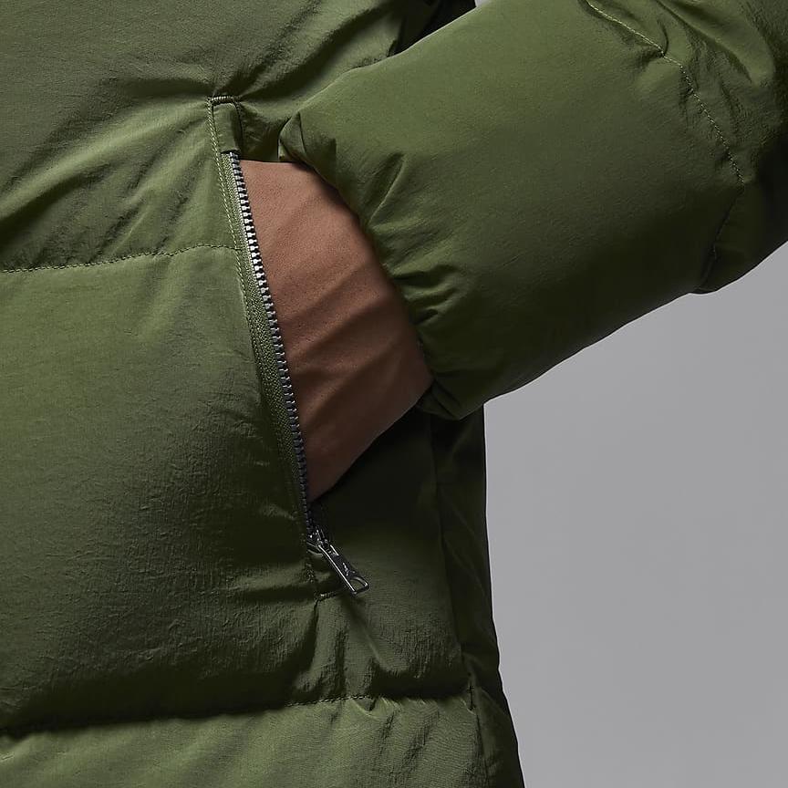 Jordan Essentials Hooded Zip-Up Mid-Length Down Jacket Men Outerwear Light-Olive-Yellow FB7314-340