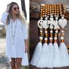 Handmade Wooden Bead Necklace Women's Versatile Long Fringed Sweater Chain Cross Necklace Jewelry