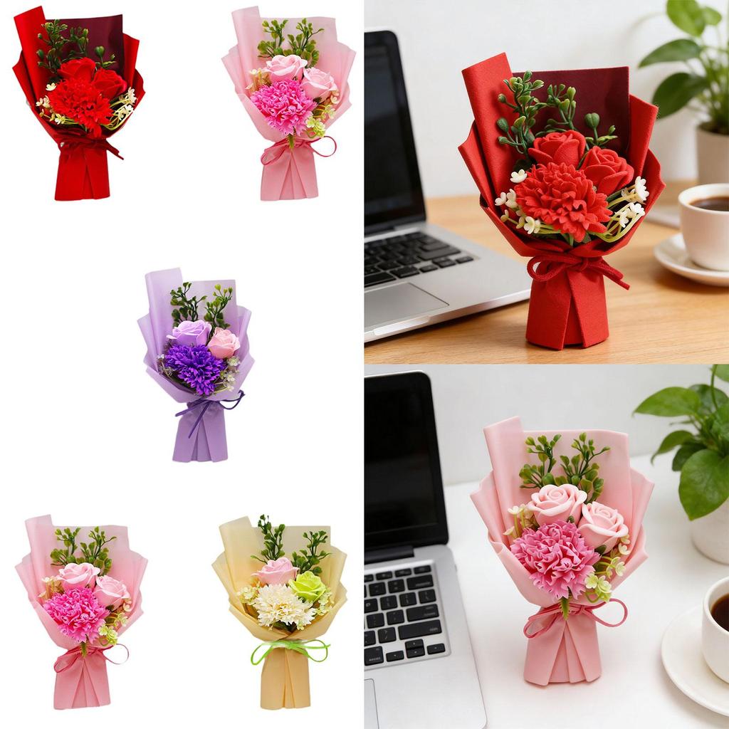 Scented Artificial Flowers Garland Soap Bouquet Realistic Carnations Gift for Valentine’s Day Home Decoration