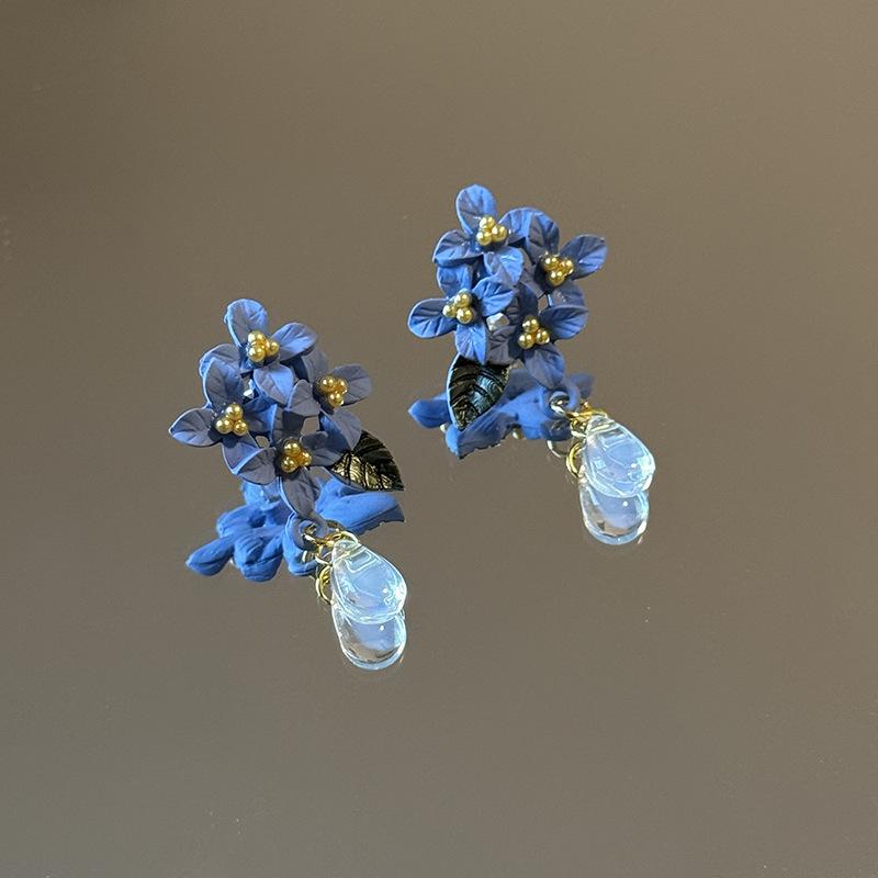 Silver Needle Flower Leaf Water Drop Tassel Earrings Fashion Chinese Style Temperament Earrings Light Luxury Guochao Temperament Earrings Women