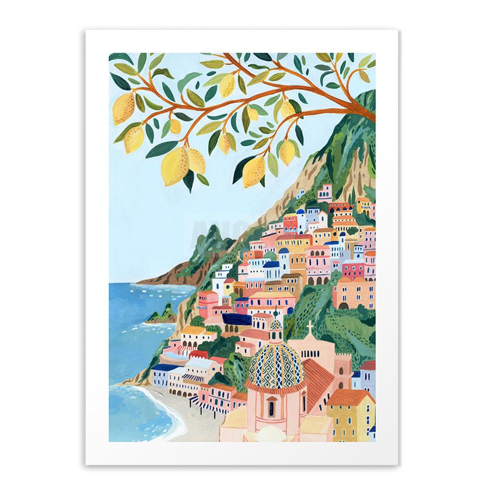 Nordic Positano Italy Vintage Posters and Print Santorini  Barcelona Canvas Painting Gift Wall Art for Living Picture Home Decor