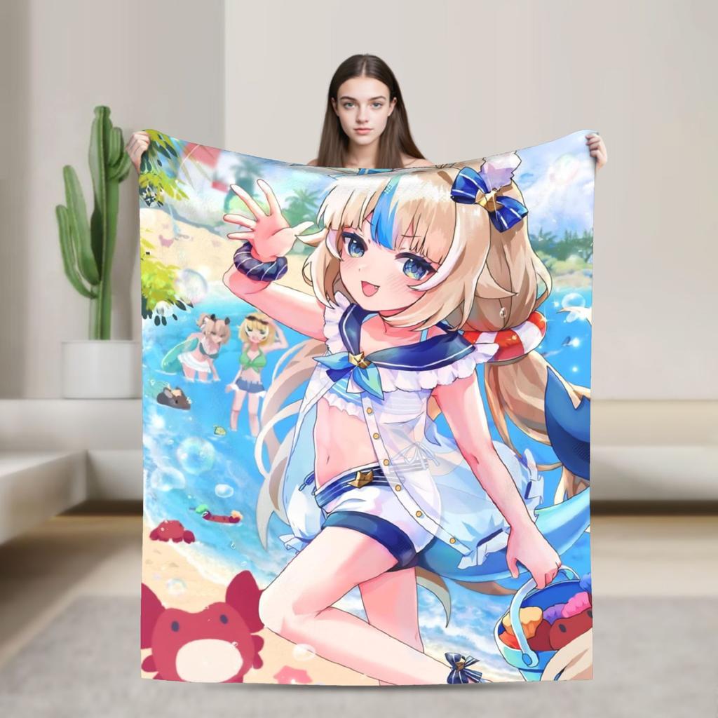 Super Warm Blanket Camping Sameko Saba VTuber Throw Blanket  Flannel Bedspread For Couch Bed Funny Sofa Bed Cover