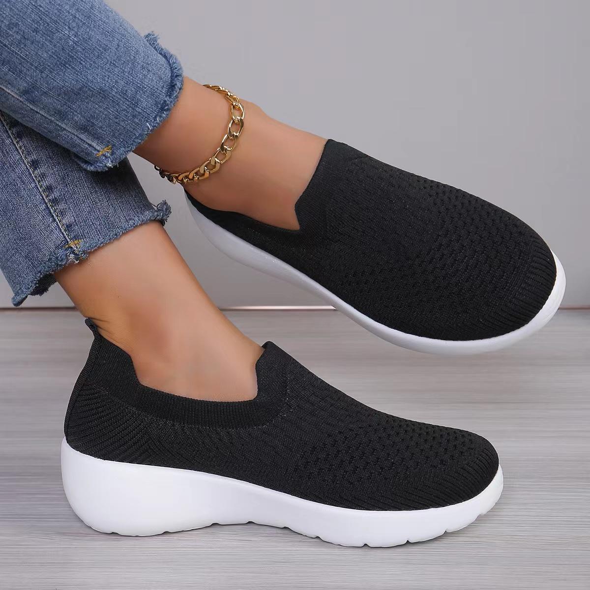 

Fashion Shoes Woman 2024 Trend Sneakers Breathable Knit Slip-on Thick Bottom Comfor Light Sport Shoe Zapatillas Deportivas Para Mujeres 36 чёрный