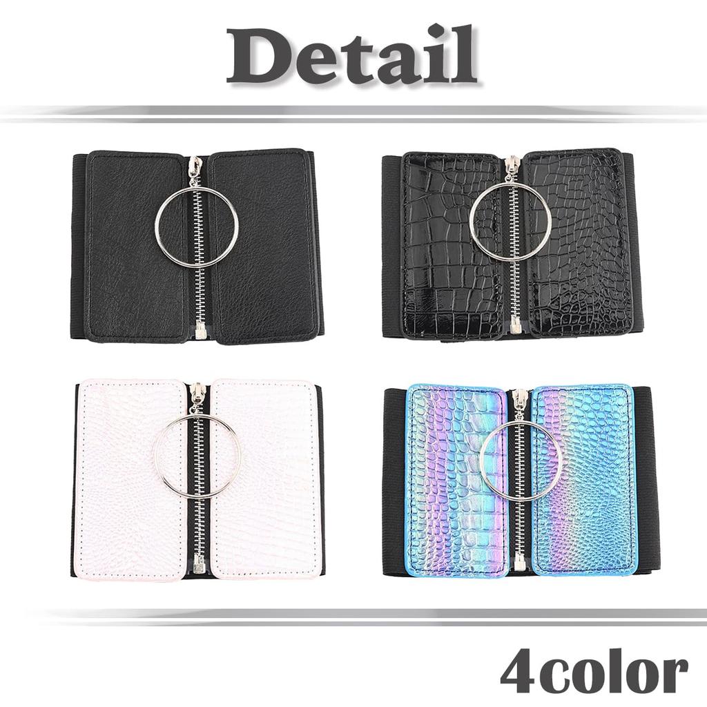 Corset Girdle Crocodile Elastic Belt Gothic Lolita Zipper Accessory BT665 [White Fang] Women's (Black)