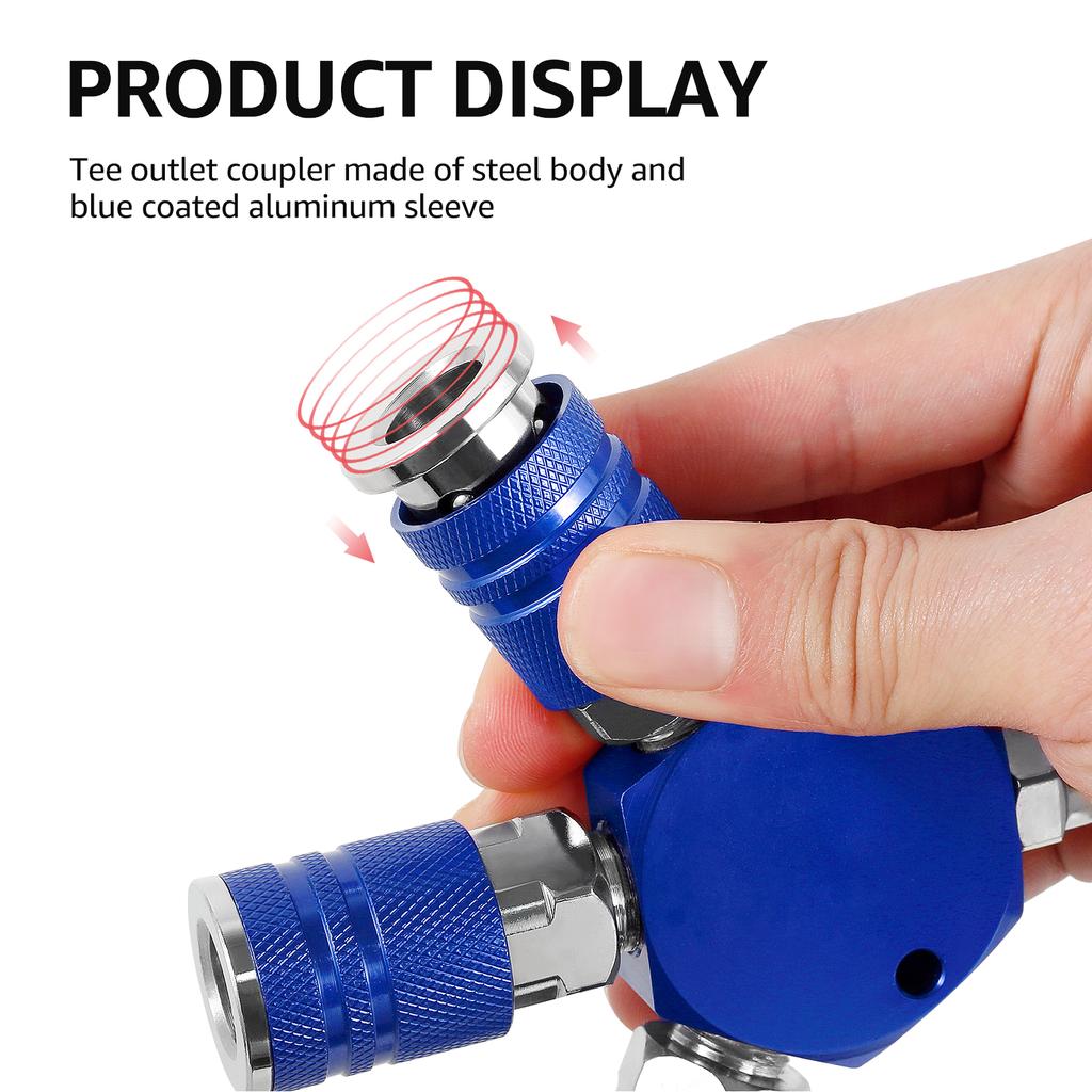 3 Way Quick Connector Air Compressor Manifold 1/4inch Hose Fitting Max 300psi Coupler Manifold Multi Splitter