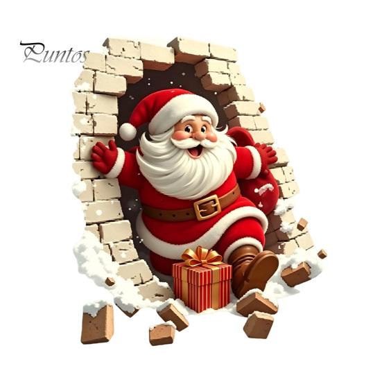 Santa Claus Decoration Decal Broken Wall Sticker, Christmas Decal, Seasonal Decorations Removable Mural for Living Room Bedroom Holiday Party