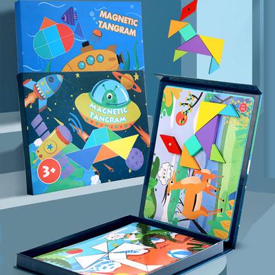 Zdolności edukacyjne dzieci Zabawki do wczesnej edukacji Kolorowe drewniane magnetyczne tangram pomoce dydaktyczne Rozwój inteligencji puzzle scenkowe puzzle