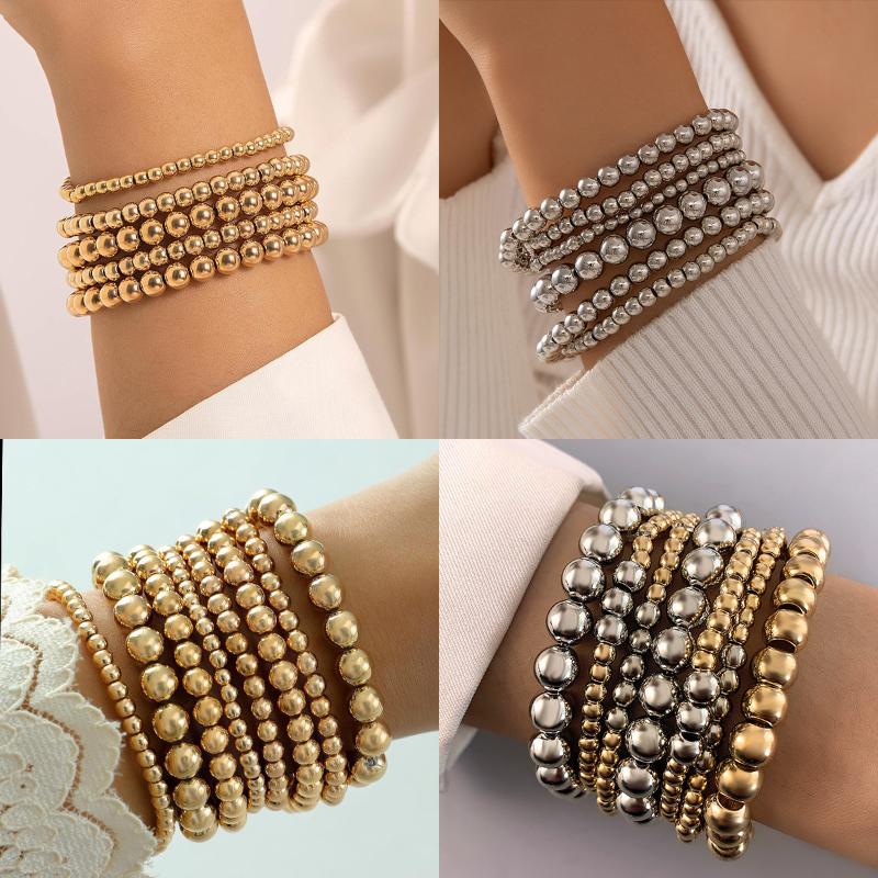 1Set European And American Exaggerated Round Bead Chain Bracelet Hip-Hop Trend Geometric Metal Bracelet