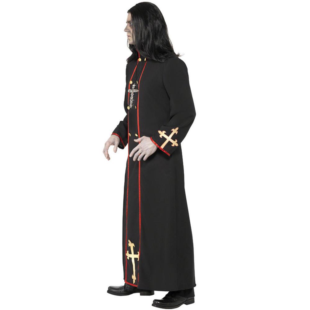 Atemberaubendes schwarzes Polyester-Priesterkostüm für Halloween-Partys und Cosplay-Events