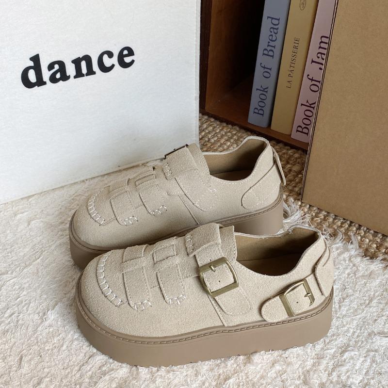 

Женские ретро универсальные туфли-однопедальки на толстой подошве, увеличивающие рост, новая модель Boken на осень и зиму 40 бежевый