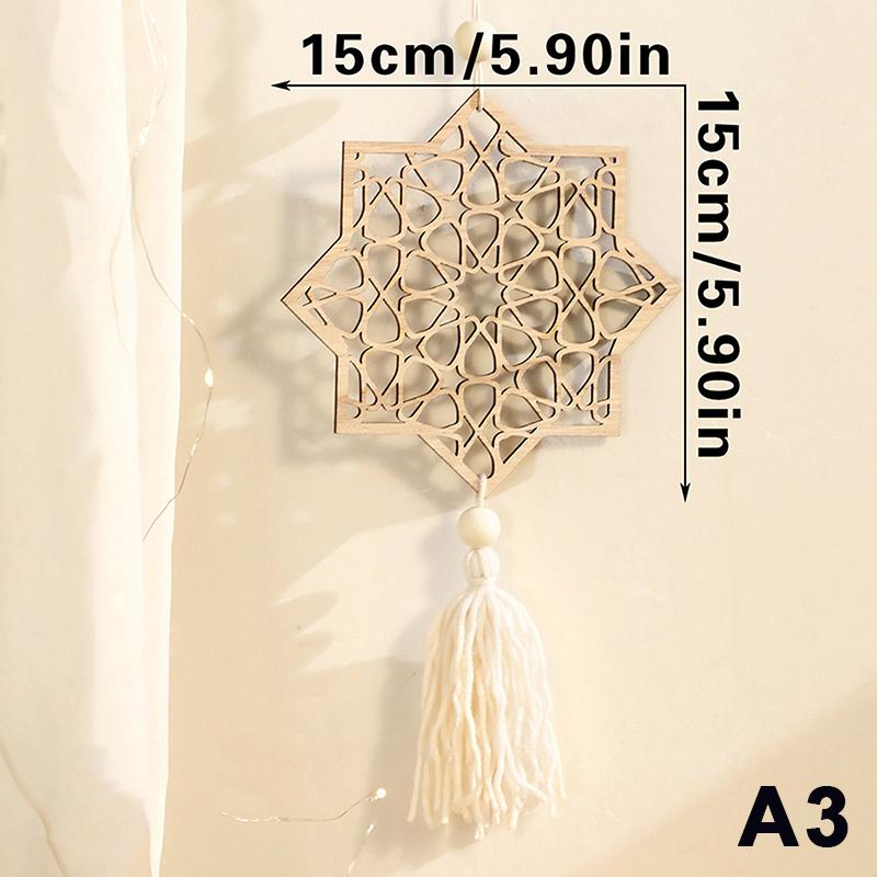 Warme Stern Mond Holzornamente Holz Ramadan Hängeornamente mit Quasten Pography Hintergrund Dekoration Heim Wanddeko