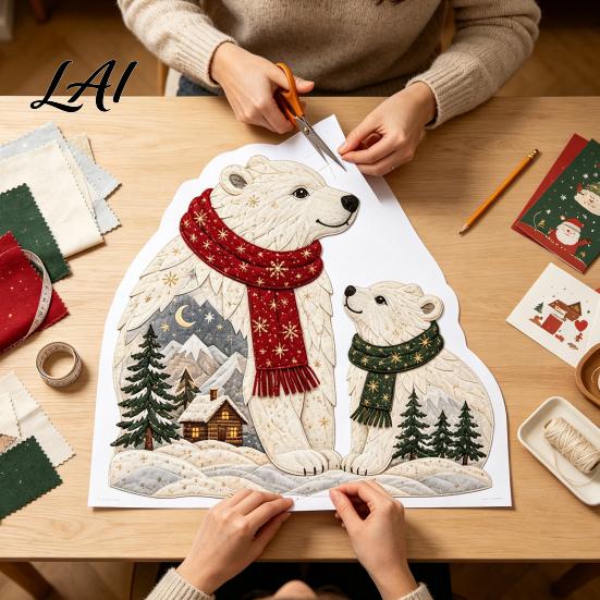 Christmas Patchwork Kit Fabric DIY Kit Adult Sewing Handcrafted Set with Art Pre-Cut Squares Holiday Animals Craft for Beginners Crafting