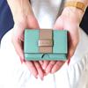 Lizdays Women's Small Mini Wallet, Genuine Leather, Bill and Coin Holder, Compact, Slim Tri-fold Wallet (Gray BeigePink Beige)