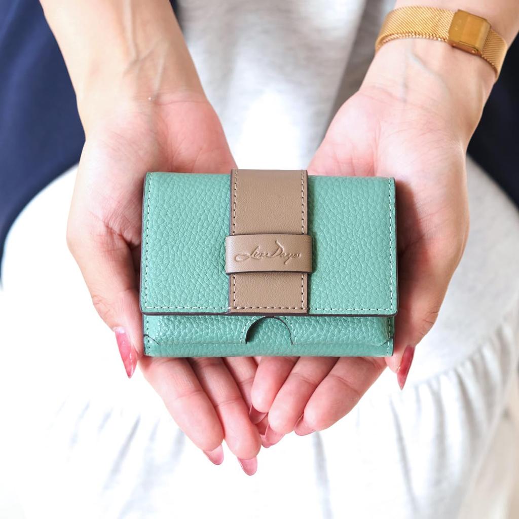 Lizdays Women's Small Mini Wallet, Genuine Leather, Bill and Coin Holder, Compact, Slim Tri-fold Wallet (Gray BeigePink Beige)