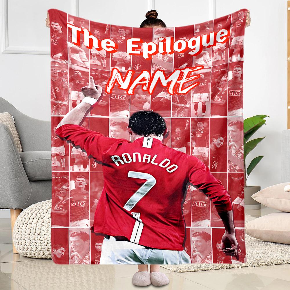 Ronaldo's Legacy Celebration Customize Text Blanket Gift Customizable Blanket Soft Warm Cozy for Home Decor Seaside Sofa Picnics Four Seasons Universa