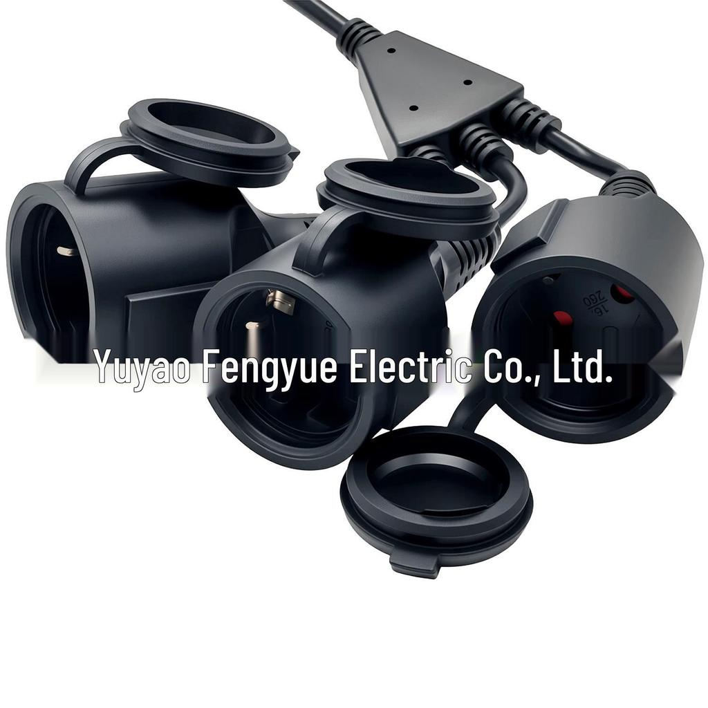 38CM Black European Standard 3-Way Extension Cord, European Style Three-Pin Plug, 3-Core 1.5 Square.