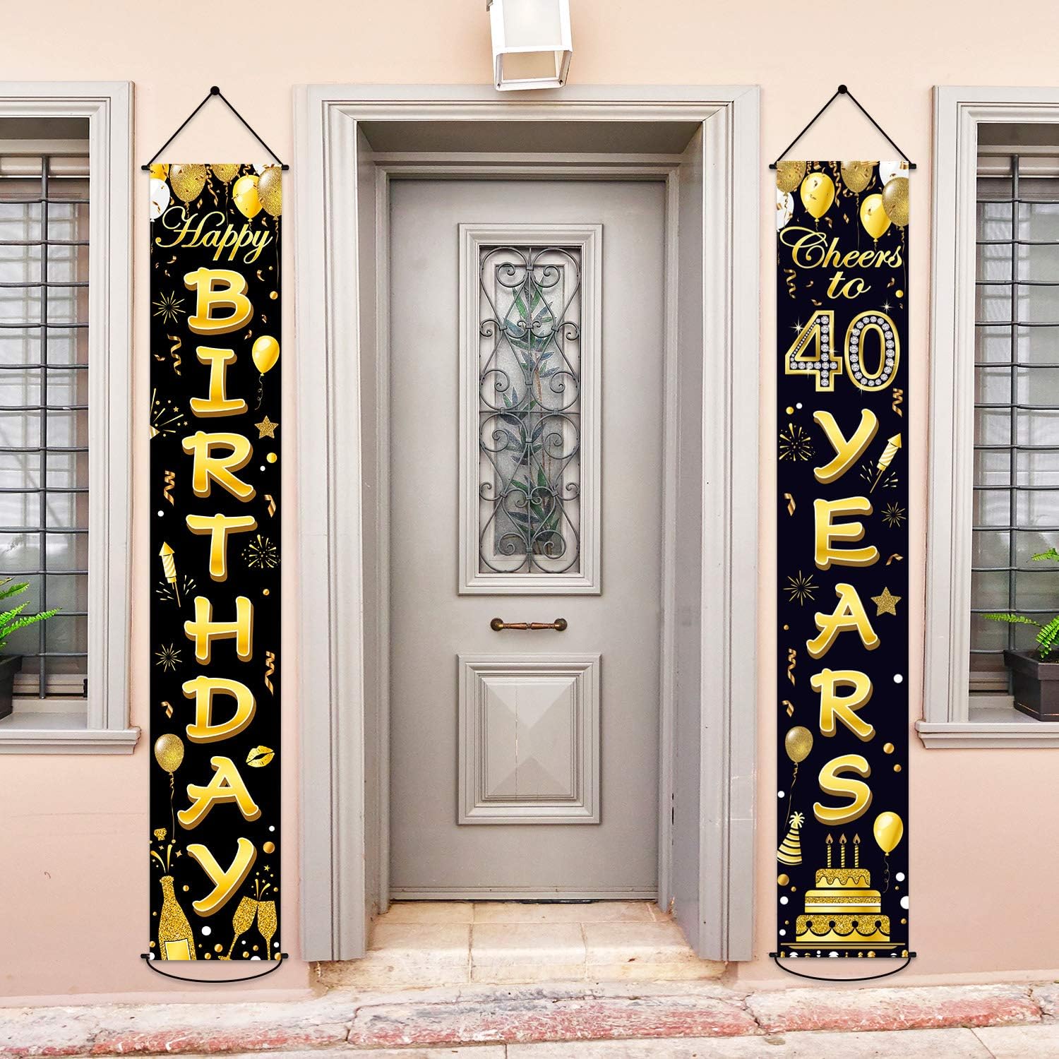 80th Birthday Party Banner Decorations for Women Men 80 Year Old Door Banners Signs Black Gold Cheers to 80 Years Brithday Party Supplies Welcome 40th