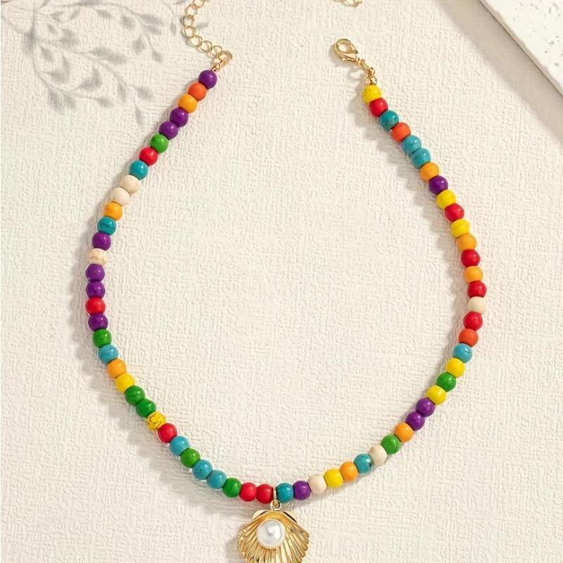 Бирюзовый богемный этнический стиль смешанный цвет перламутр ракушка кулон цветные бусины ювелирные изделия разноцветный