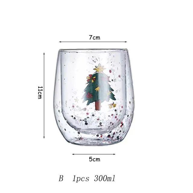 YWDL Double Wall Christmas Glass Cup High Borosilicate Glass Mug Heat Resistant Tea Milk Coffee Cup Drinkware Christmas Gift