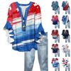Women's Fashionable Casual Button-Down V-Neck Three-Quarter Sleeve Independence Day Printed Shirt Top