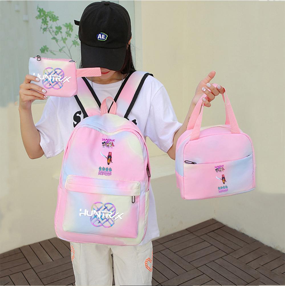3Pcs/set Cartoon Demon Hunters Printed Backpack with Lunch Bag Pencil Case for Teenager Girl Boy Large Capacity Waterproof Bookbag Gift Mochila