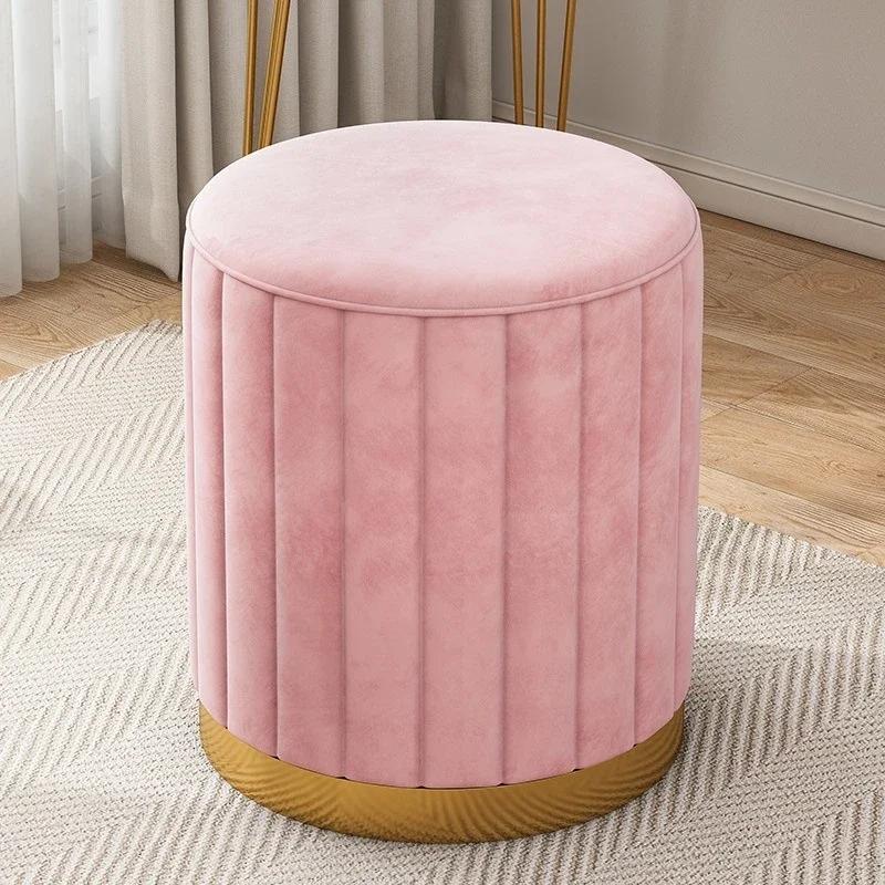 Luxury Vanity Makeup Stool Round Dressing Chair with Storage Upholstered Bench for Bedroom Modern Side Stool Furniture