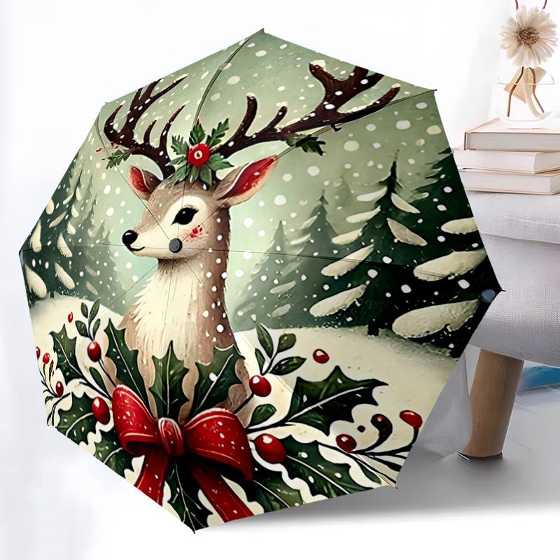 1pc Christmas elk Cartoon Umbrella, Portable Compact Umbrella, Suitable for Camping, Hiking and Travel A021
