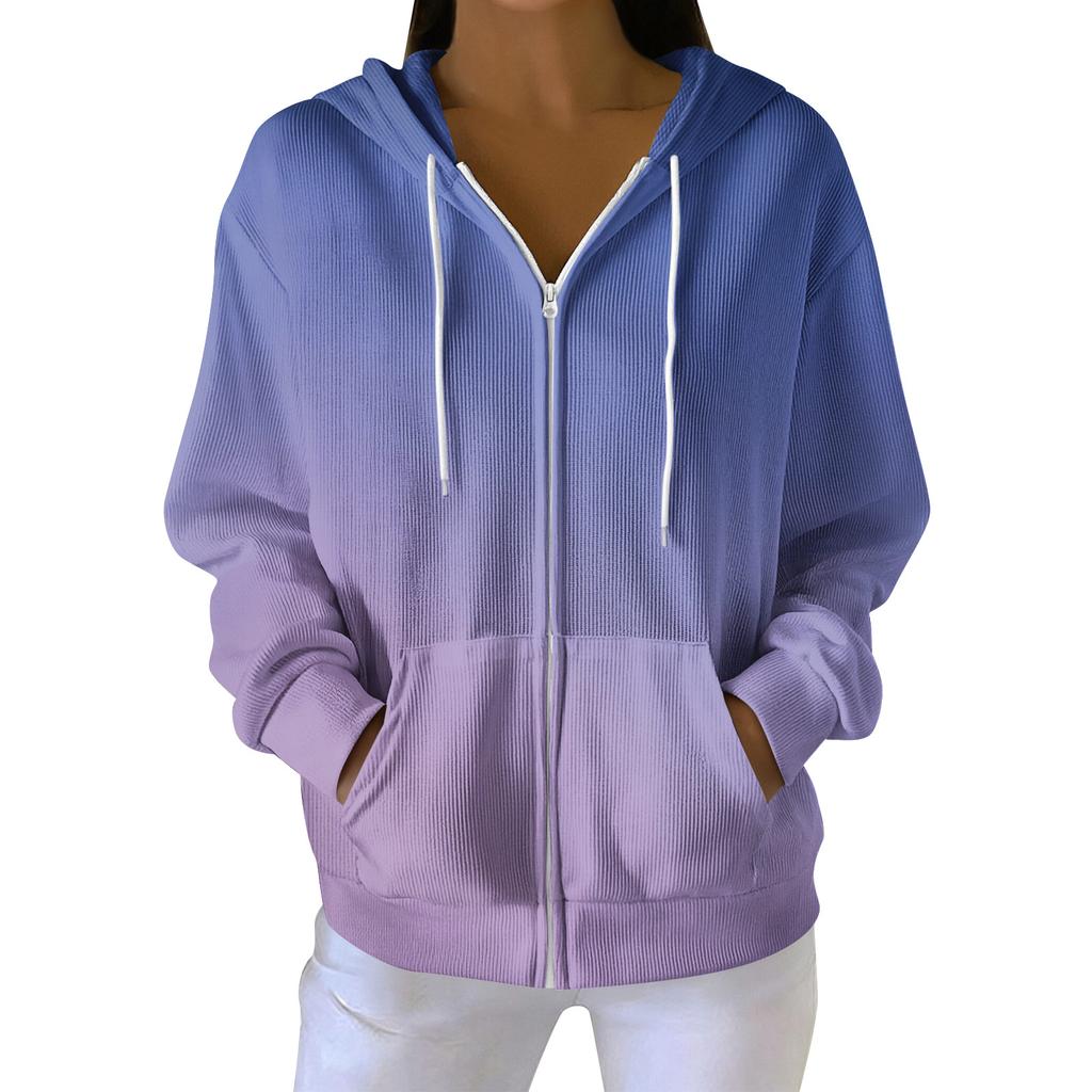 Kvinners avslappet mote langermet strikket hettegenser med glidelås og juleprint